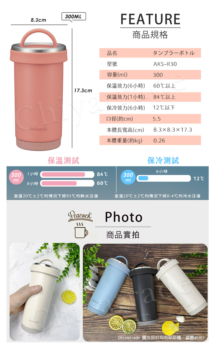 (複製)日本孔雀Peacock|運動酷跑316不鏽鋼 彈蓋式吸管式保冷保溫杯680ML(矽膠底座)-煙燻粉