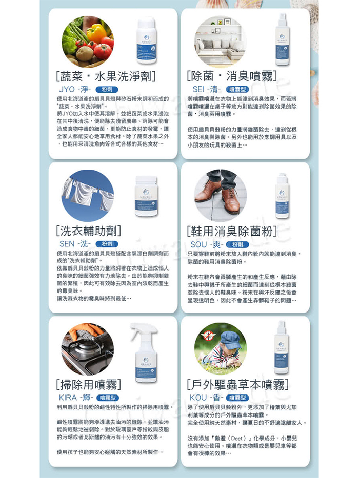 (複製)MENAGE|日本製 北海道扇貝 貝殼粉 實用4件組