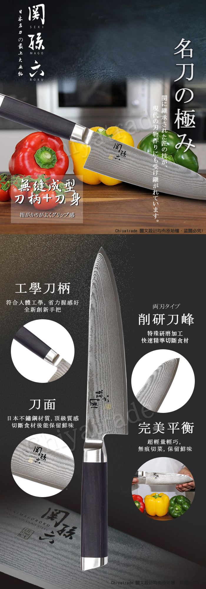 (複製)KAI 貝印|匠創名刀關孫六 職人精工大馬士革鋼 不鏽鋼三德刀-16.5cm(三德刀)