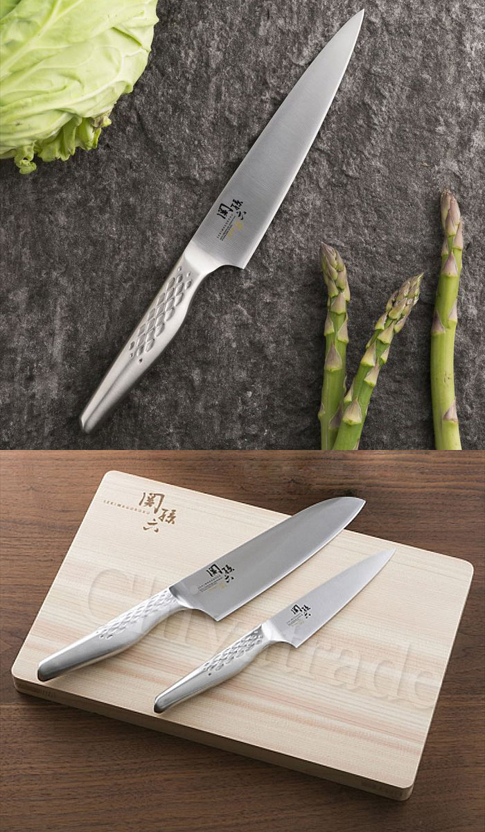 (複製)KAI 貝印|匠創名刀關孫六 一體成型不鏽鋼刀-廚房三德刀16.5cm+檜木砧板