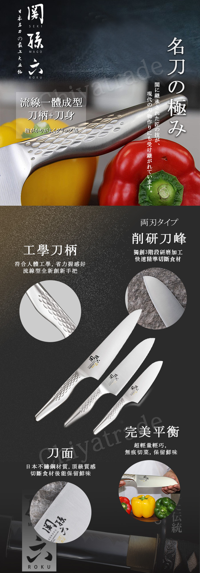 (複製)KAI 貝印|匠創名刀關孫六 一體成型不鏽鋼刀-小三德包丁+蔬果小刀