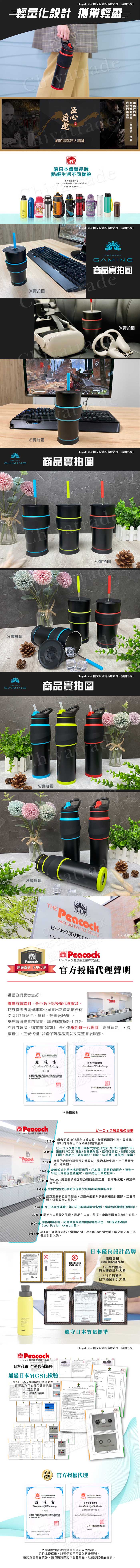(複製)Peacock 孔雀|電競保溫杯 防滑矽膠握把 一鍵式吸管 650ML(手提設計)-綠黑