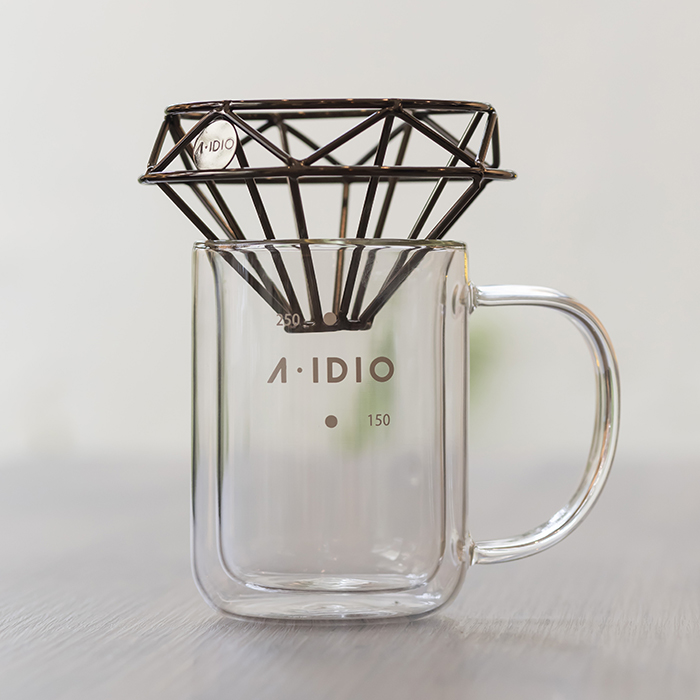 A-IDIO|鑽石咖啡濾杯(曜石黑)+雙層隔熱杯禮盒組