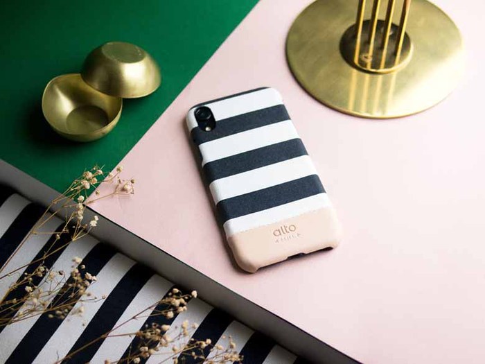Alto|iPhone XR 皮革保護殼 Denim (白條紋)