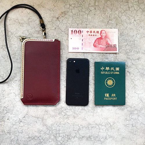 DUAL|L 型淑女口金手機套 - 紅酒紅