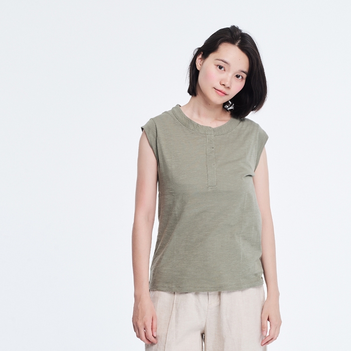 好我so that′s me|竹节棉半襟小盖袖上衣/军绿