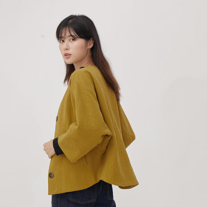 好我 so that′s me|Anita 雙層棉短版七分袖外套 芥黃