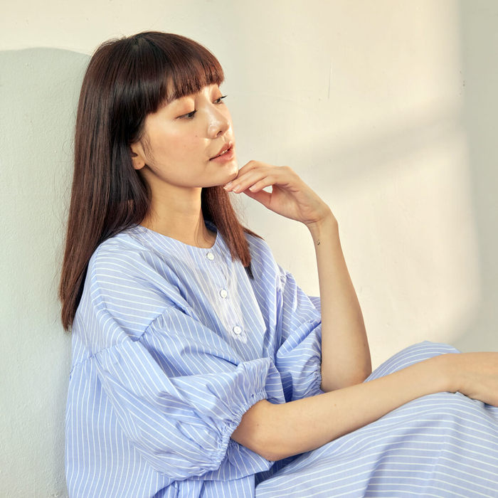 (複製)好我 so that′s me|BerniceV型剪接泡泡袖半開襟長洋裝岩灰