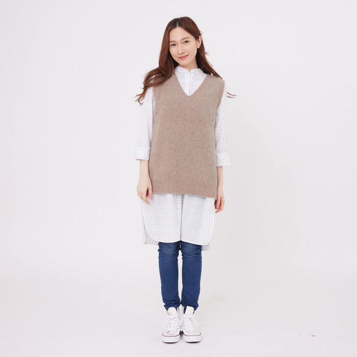 好我 so that′s me|ElmaV領羊毛混紡復古針織背心/奶茶 Free Size