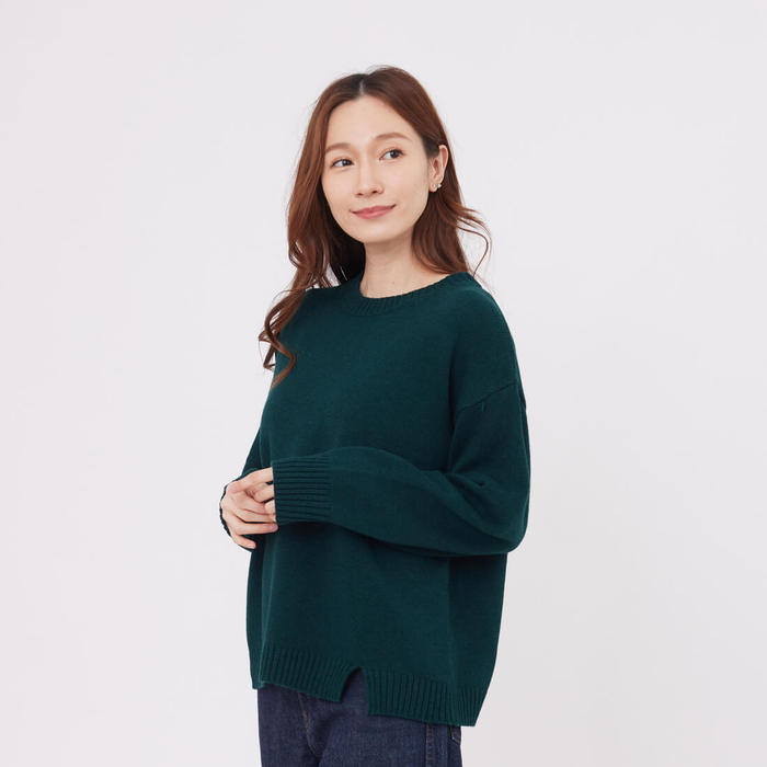 好我 so that′s me|Lauren圓領落肩羊毛混紡針織毛衣上衣/深綠 Free Size
