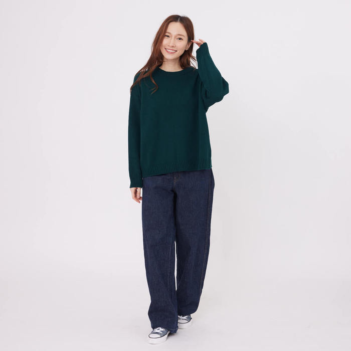好我 so that′s me|Lauren圓領落肩羊毛混紡針織毛衣上衣/深綠 Free Size