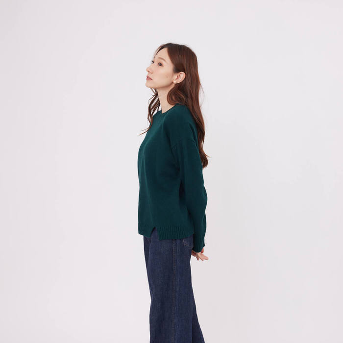 好我 so that′s me|Lauren圓領落肩羊毛混紡針織毛衣上衣/深綠 Free Size