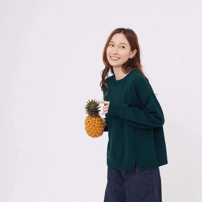 好我 so that′s me|Lauren圓領落肩羊毛混紡針織毛衣上衣/深綠 Free Size