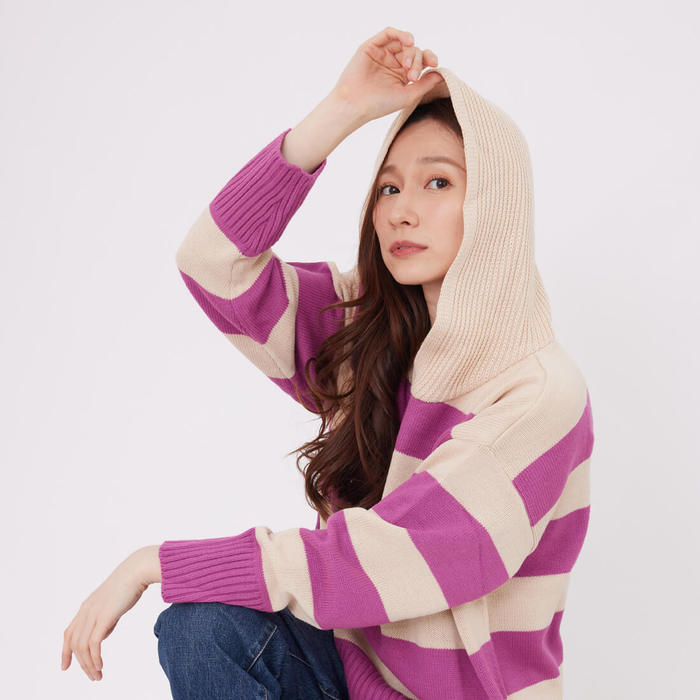 (複製)好我 so that′s me|Freda粗條紋連帽針織上衣/水藍 Free Size