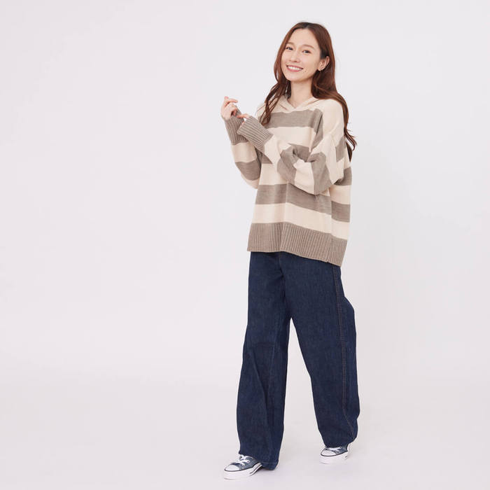 好我 so that′s me|Freda粗條紋連帽針織上衣/可可灰 Free Size