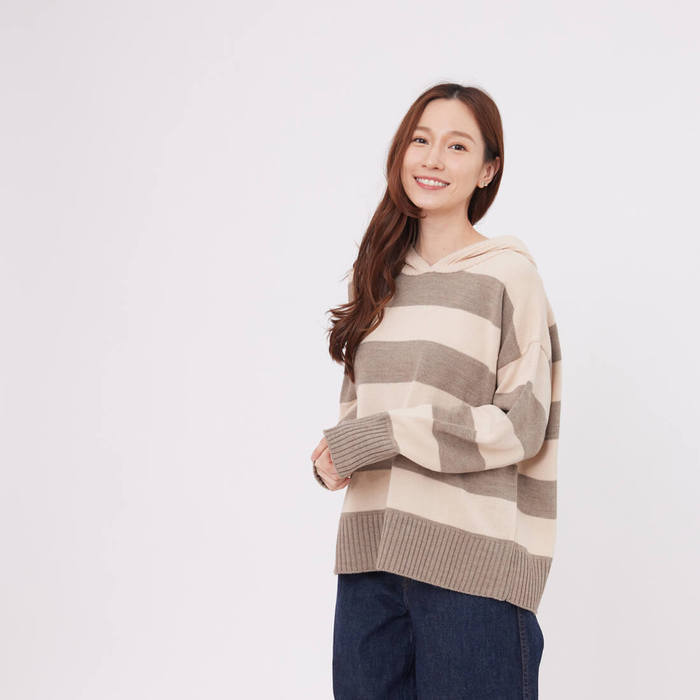 好我 so that′s me|Freda粗條紋連帽針織上衣/可可灰 Free Size
