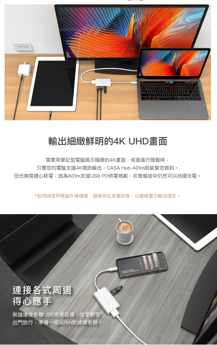ADAM|Hub A01m USB 3.1 4 合 1 4K 顯示轉接器