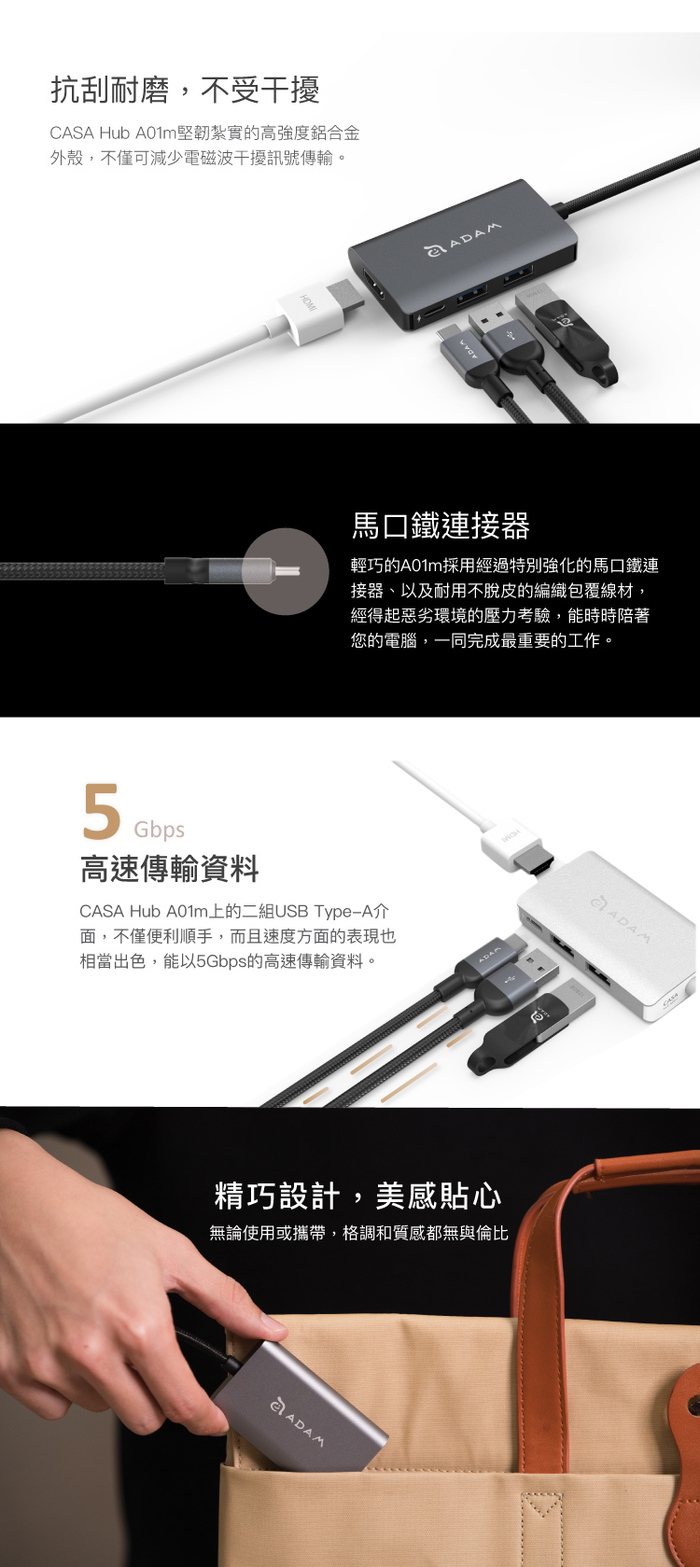 ADAM|Hub A01m USB 3.1 4 合 1 4K 顯示轉接器