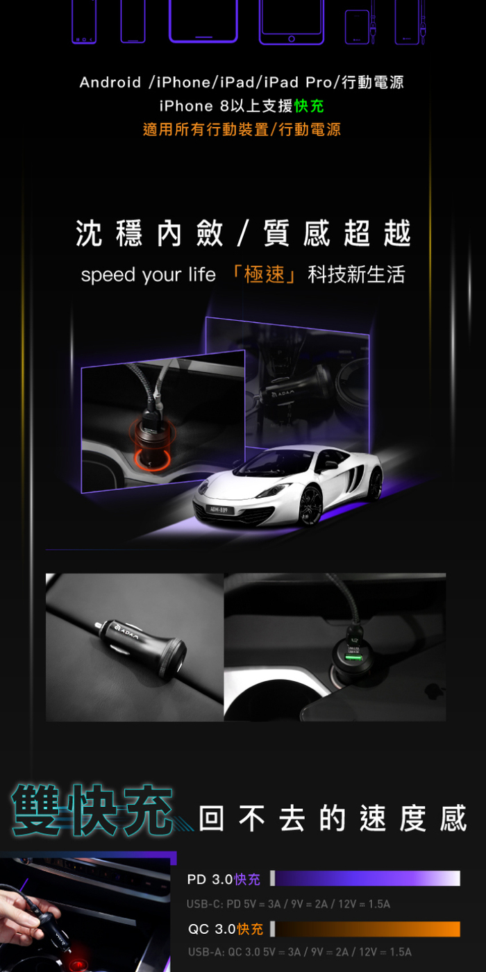 ADAM|OMNIA C1 USB-C PD / QC 3.0 36W 雙口極速車充