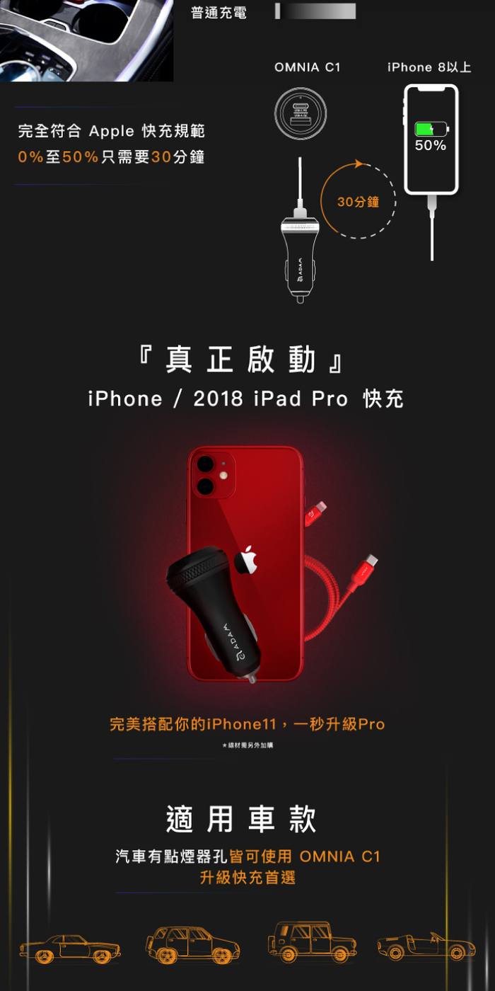 ADAM|OMNIA C1 USB-C PD / QC 3.0 36W 雙口極速車充