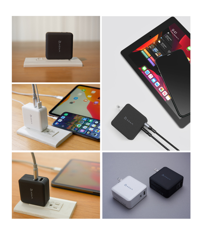 ADAM|蘋果快充組 OMNIA F2 USB-C PD / QC 3.0 雙口充電器 30W 白 + C120B 銀