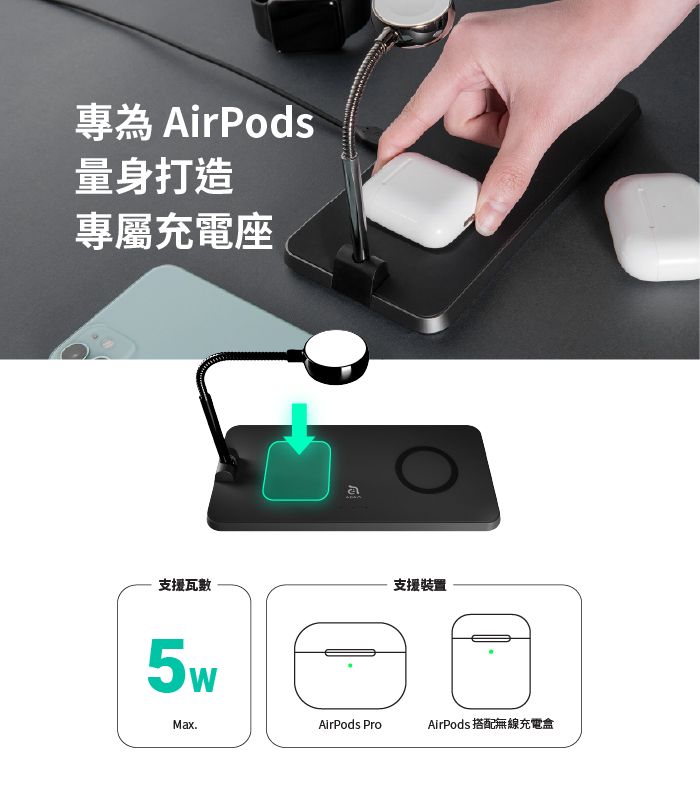 ADAM|OMNIA Q3 三合一無線充電座(含USB-C 24W PD快速充電器)