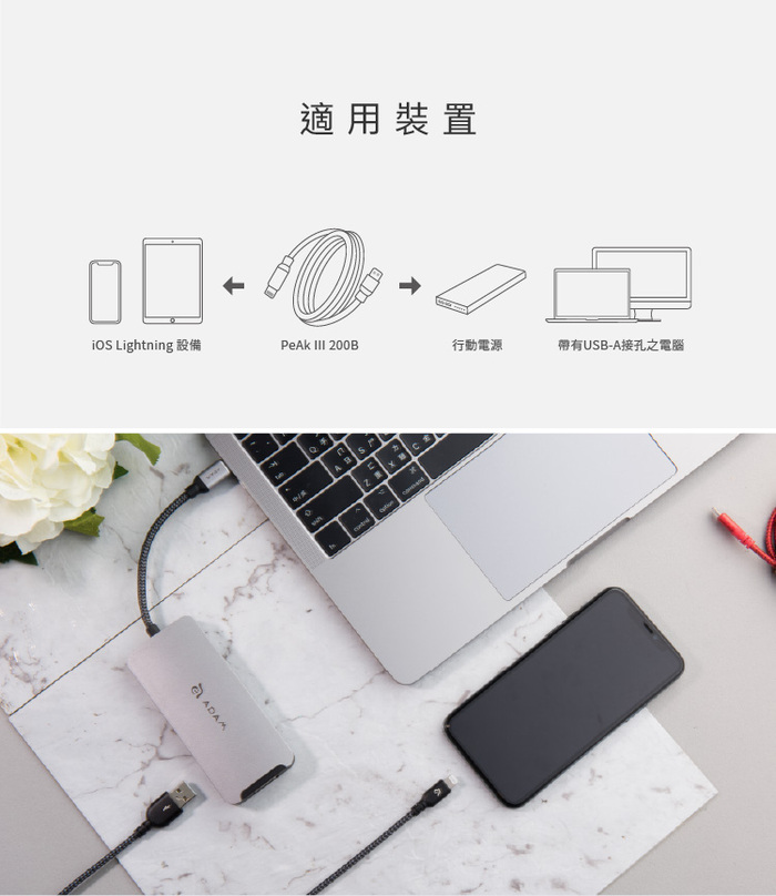 ADAM｜PeAk III Lightning Cable 300B 金屬編織傳輸線 (300cm)