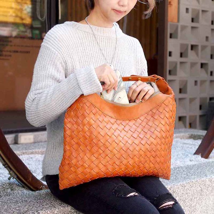 ROBITA|日系都會淑女牛皮編織托特包