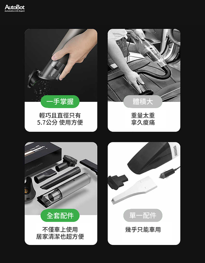 【集購】Autobot|5in1暴風輕巧無線居家車用吸塵器(全套組)(V-Mini-Max)