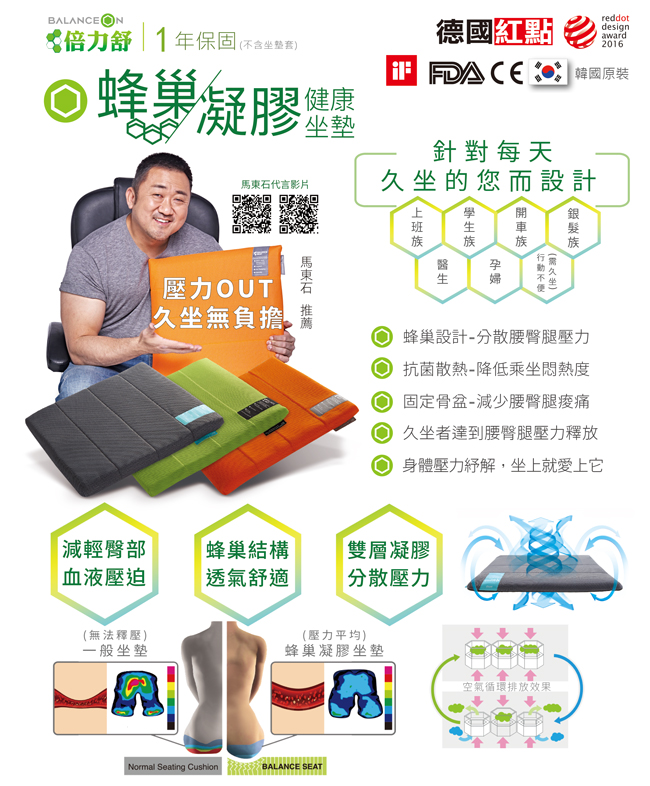 Bullsone-勁牛王│凝膠健康坐墊-灰色(L號)
