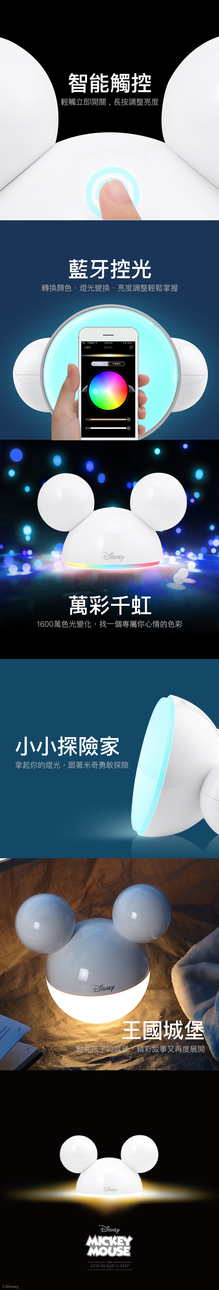 InfoThink|米奇可變色藍牙APP情境燈(90周年限量剔透白)