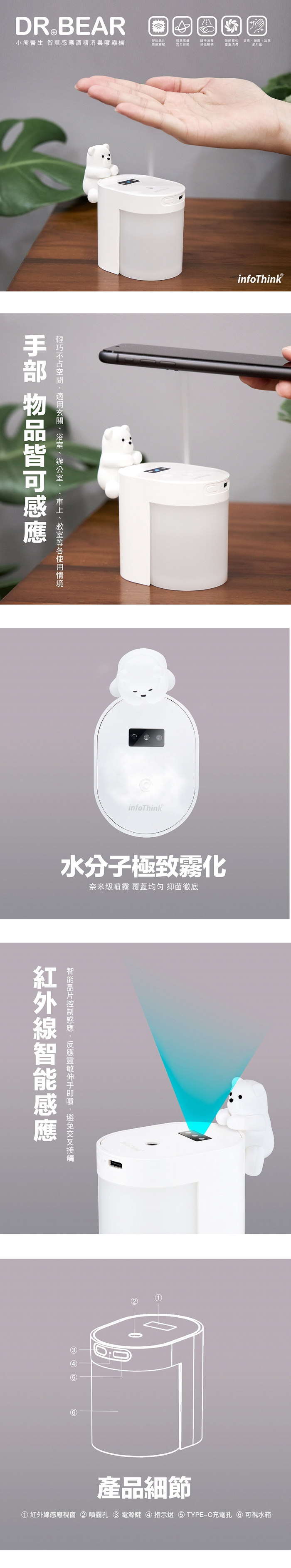 InfoThink|小熊醫生智慧感應酒精消毒噴霧機