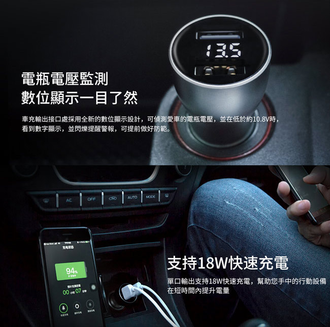 ZMI 紫米| AP621 18W QC3.0數顯雙孔車充 (電瓶電壓監測)