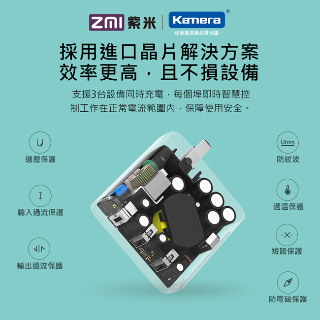 ZMI紫米|HA832 65W QC PD三孔快速充電器套裝 (含Type-C線) 黑色