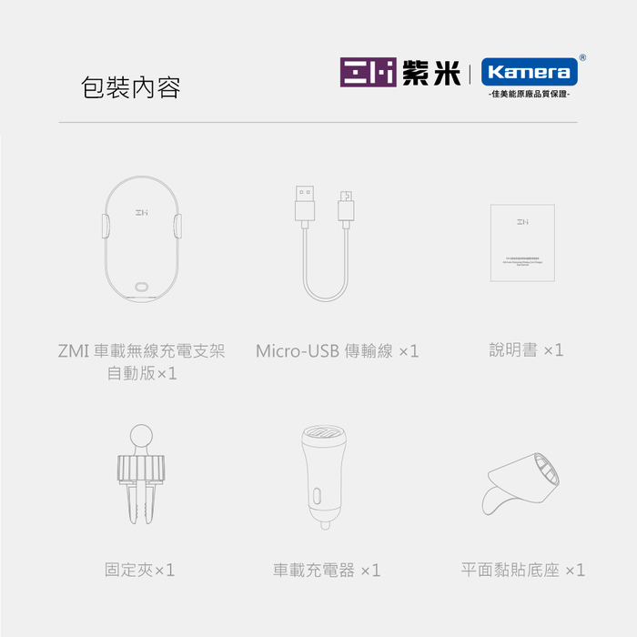 ZMI紫米|WCJ11 10W 無線充車用自動版-含18W雙孔車充