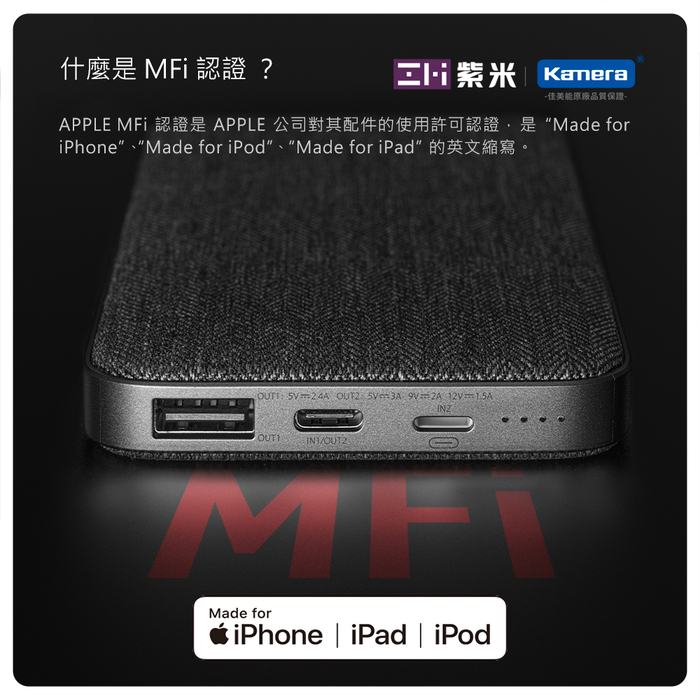 ZMI紫米| QB910M 10000mAh雙向快充行動電源-蘋果版(深灰)