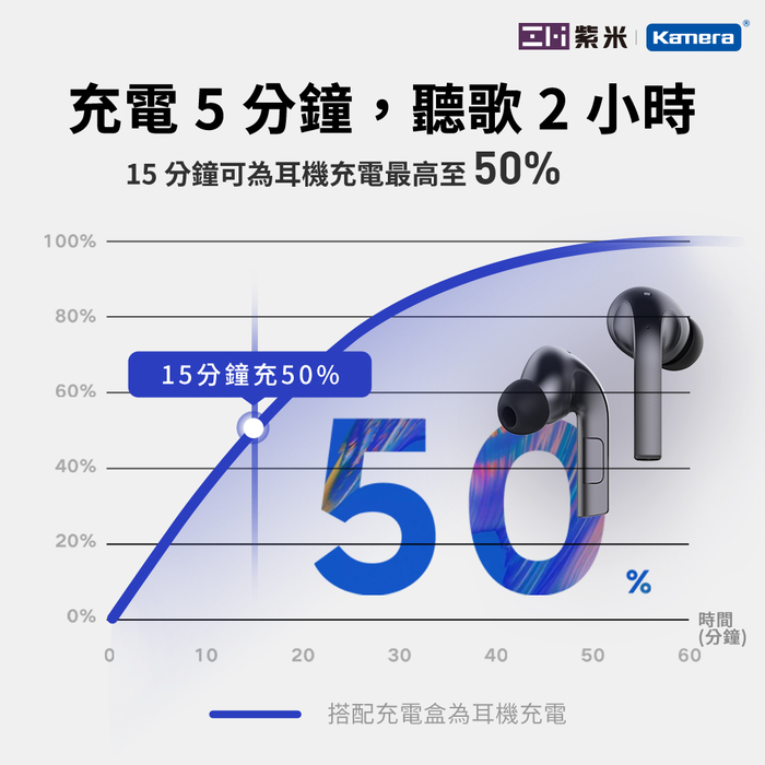 ZMI紫米|PurPods Pro TW-100 真無線降噪耳機-石墨灰+USB充電器+耳機套(隨機)