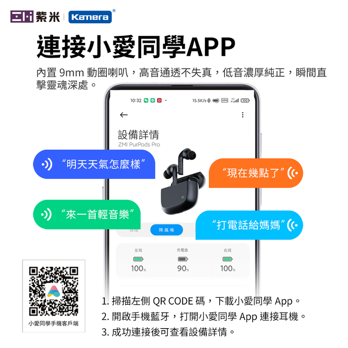 ZMI紫米|PurPods Pro TW-100 真無線降噪耳機-石墨灰+USB充電器+耳機套(隨機)