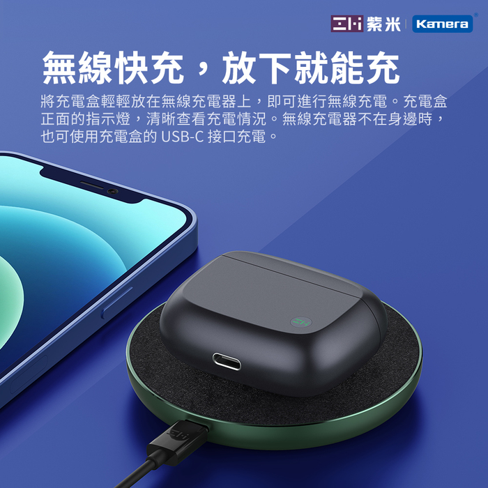 ZMI紫米|PurPods Pro TW-100 真無線降噪耳機-石墨灰+USB充電器+耳機套(隨機)