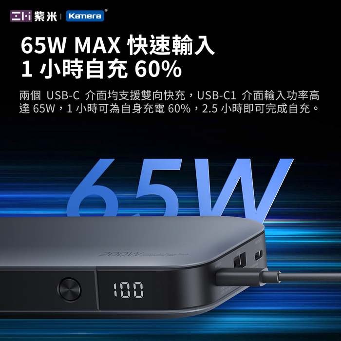 ZMI 紫米｜QB826 25000mAh 200W 20號 行動電源-數顯版 (灰色)