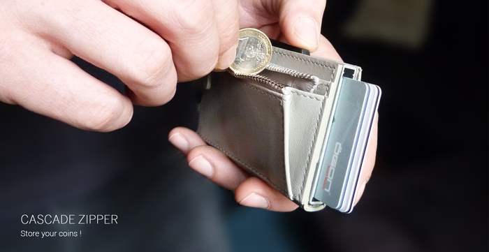 ÖGON|Cascade Zipper RFID 安全防盜真皮拉鍊三摺錢包(滿版黑)