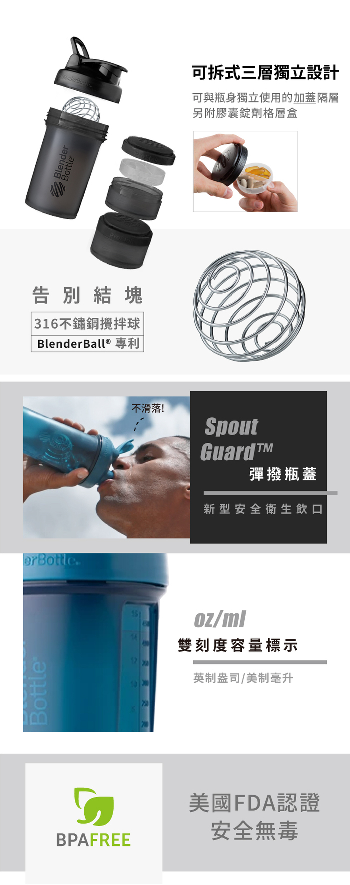 (複製)Blender Bottle｜《ProStak系列》多層分裝可拆式運動搖搖杯(海洋藍)