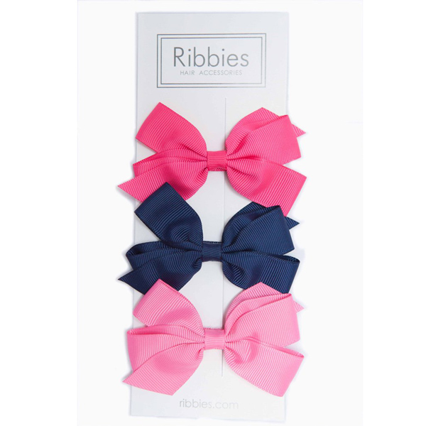 Ribbies|經典中蝴蝶結3入組-粉紅/海軍藍