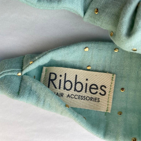 Ribbies｜兒童寬版扭結髮帶-薄荷綠金點點