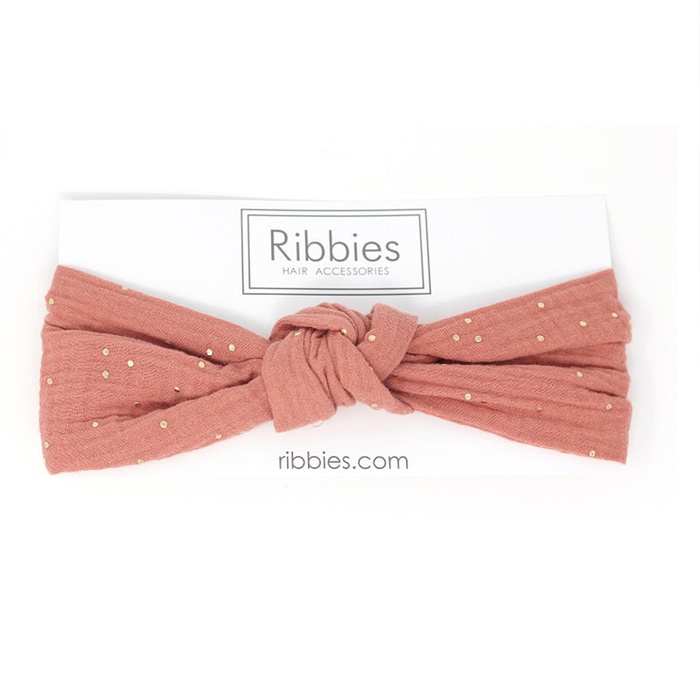 (複製)Ribbies|成人寬版扭結髮帶-珊瑚紅銀點點