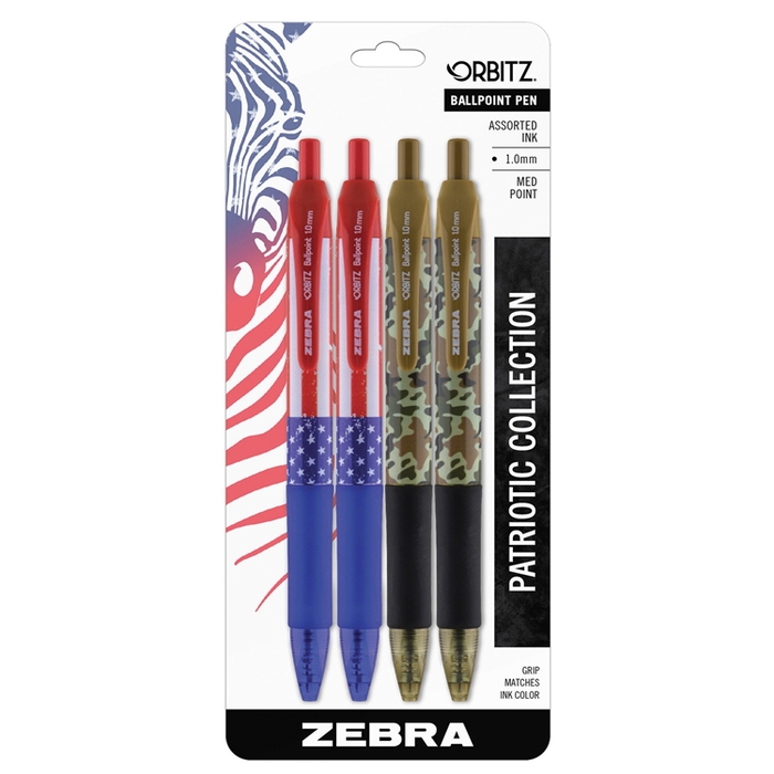 日本ZEBRA｜速乾減壓1.0mm原子筆Orbitz Patriotic Collection ( 4支入, 21704 )