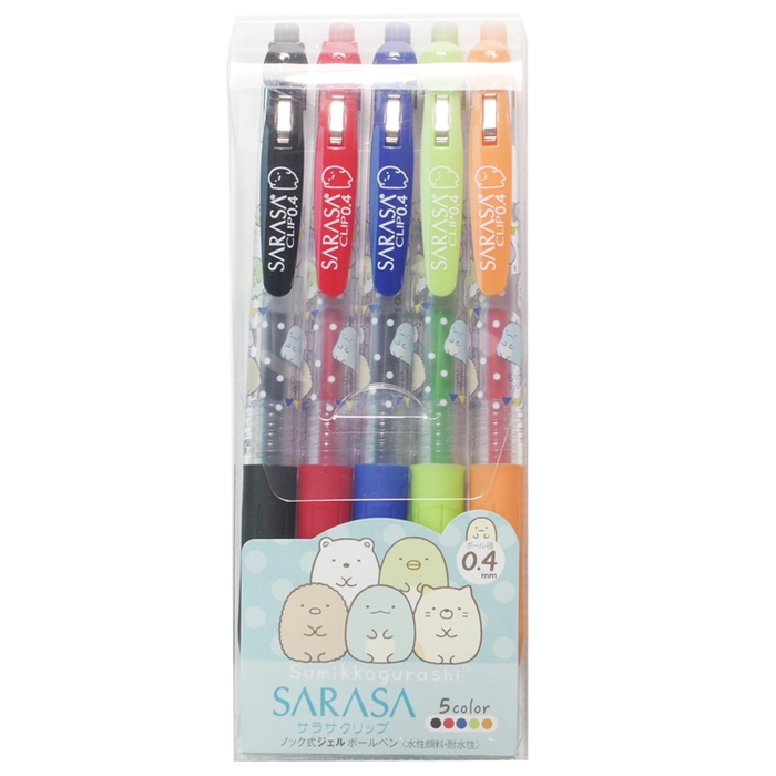 日本San-X|角落生物SARASA水性原子筆附筆夾圓珠筆5入組0.4mm ( PP42401 )