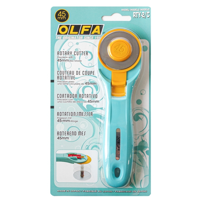 日本OLFA|滾輪式45mm切割布刀拼布刀 (水藍色;RTY-2/C)
