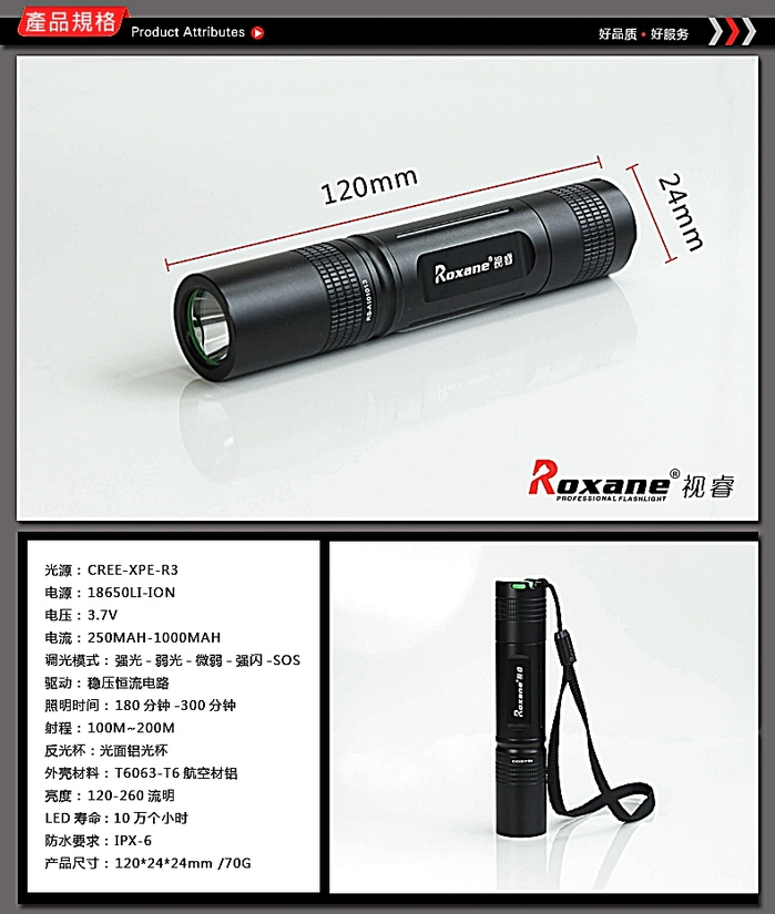 Roxane視睿｜LED玩家級強光手電筒套組 (CREE XP-E R3;A10)