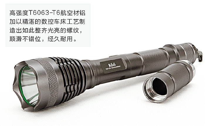 Roxane視睿|LED強光防身等級手電筒套組 (電筒可加長型;Cree XM-L T6;K66)